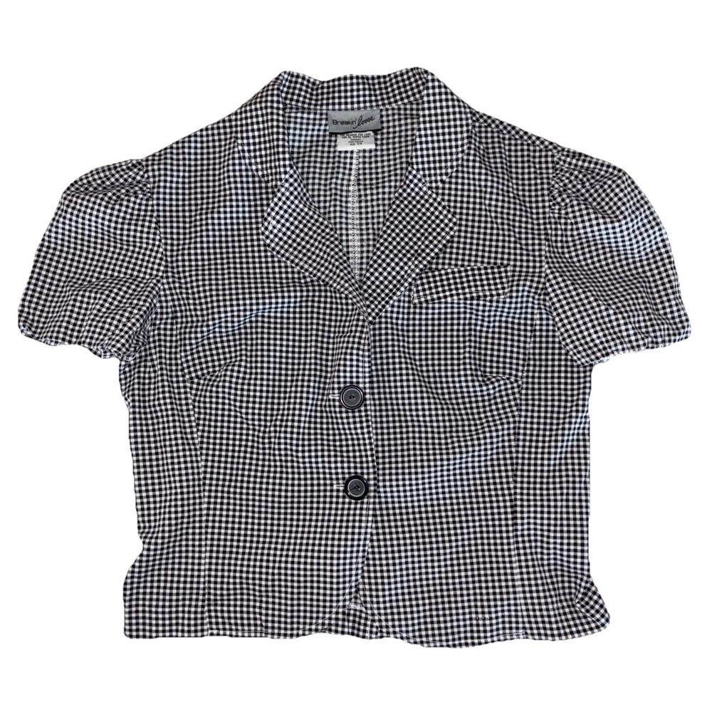 Vtg Breakin Loose Blazer 7/8 Black Gingham Puff Sleeve Western Prairie Y2K
